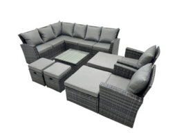 Fimous 12 Seat Poly Rattan Outdoor Patio Coffee Table Corner Sofa Set With 4 Stool 2 Chairs For Garden Backyard Dark Grey Mixed - thumbnail 2