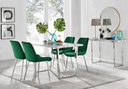 Furniturebox Uk Kylo White Marble Effect Dining Table & 4 Green Pesaro Silver Chairs