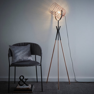 K Living Fulton Industrial Metal Cage Tripod Copper And Black Floor Lamp - image 1