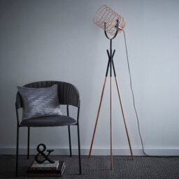 K Living Fulton Industrial Metal Cage Tripod Copper And Black Floor Lamp - thumbnail 3