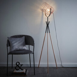 K Living Fulton Industrial Metal Cage Tripod Copper And Black Floor Lamp - thumbnail 1