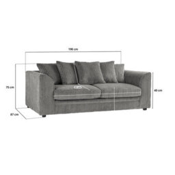 BlissFurniture Ltd Bliss Furniture Jumbo Cord 3 Seater Scatter Back Sofa In Grey Colour Deep Comfort Modern Design Arms Compact Yet Spacious - thumbnail 2