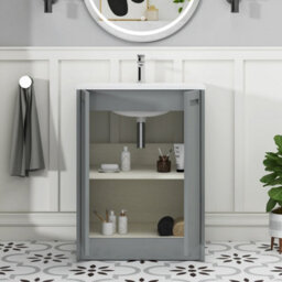 Royal Bathrooms Elmore 600mm Traditional Floor Standing 2 Door Bathroom Vanity Unit With Matt Stone Basin Sink - Matt Pebble Grey - thumbnail 5