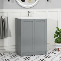 Royal Bathrooms Elmore 600mm Traditional Floor Standing 2 Door Bathroom Vanity Unit With Matt Stone Basin Sink - Matt Pebble Grey