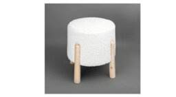 Spot On Dealz Faux Sheepskin Footstool - White Fur Ottoman With Pine Wood Legs