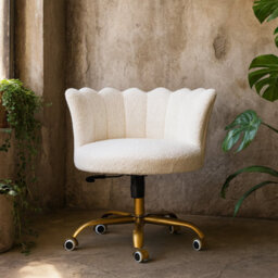 Wyld Haus Sarlat Scalloped White Boucle Swivel Chair With Brass Base