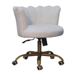 Wyld Haus Sarlat Scalloped White Boucle Swivel Chair With Brass Base - thumbnail 4