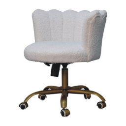 Wyld Haus Sarlat Scalloped White Boucle Swivel Chair With Brass Base - thumbnail 3