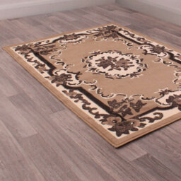 Beige Traditional Bordered Floral Rug Easy To Clean Dining Room-120Cm (Circle) - thumbnail 2