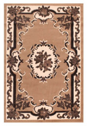 Beige Traditional Bordered Floral Rug Easy To Clean Dining Room-120Cm (Circle) - thumbnail 6