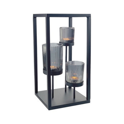 Straits Smoke Grey Metal Cage Triple Tealight Holder