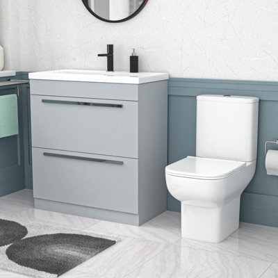 Nes Home 800mm Matte Grey Drawers Basin Vanity Unit Square Close Coupled Toilet - image 1