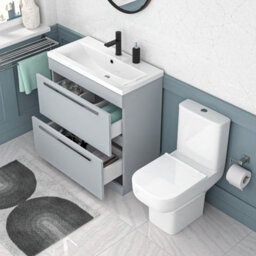 Nes Home 800mm Matte Grey Drawers Basin Vanity Unit Square Close Coupled Toilet - thumbnail 5