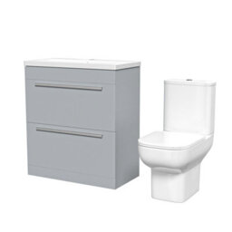 Nes Home 800mm Matte Grey Drawers Basin Vanity Unit Square Close Coupled Toilet - thumbnail 6