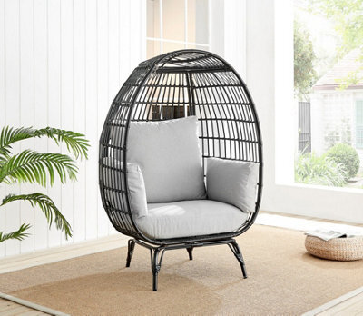 Furniturebox Black Rattan Resin Rattan For Outdoors & Thick Cushions - Garden Egg Chair & Patio Chair - image 1