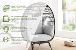 Furniturebox Black Rattan Resin Rattan For Outdoors & Thick Cushions - Garden Egg Chair & Patio Chair - thumbnail 2