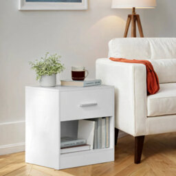 LEDREM Nightstands, Set Of 2, Side Tables With Drawer And Shelf, Bedside Tables, End Tables With Open Compartment, For Bedroom, White - thumbnail 2