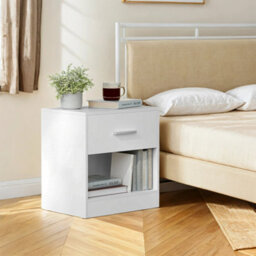 LEDREM Nightstands, Set Of 2, Side Tables With Drawer And Shelf, Bedside Tables, End Tables With Open Compartment, For Bedroom, White - thumbnail 1