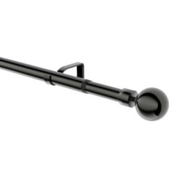 GoodHome Kimlos Gloss Black Nickel Effect Extendable Ball Single Curtain Pole Set, (L)1200mm-2100mm (Dia)28mm