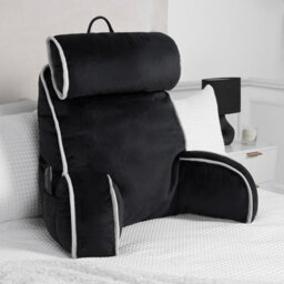 OHS Reading Pillow With Head Rest Super Soft High Back Support Bed Sofa, Black - thumbnail 1