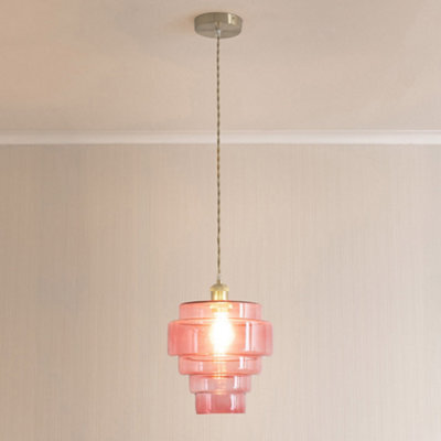 Valuelights Lane Pink Glass 5 Tier Layer Shade Brushed Chrome Single Ceiling Pendant Light - image 1
