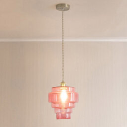 Valuelights Lane Pink Glass 5 Tier Layer Shade Brushed Chrome Single Ceiling Pendant Light