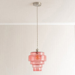 Valuelights Lane Pink Glass 5 Tier Layer Shade Brushed Chrome Single Ceiling Pendant Light - thumbnail 2