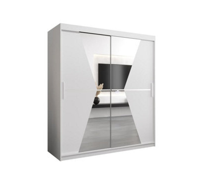 Arte Morocco Contemporary 2 Mirrored Sliding Door Wardrobe 9 Shelves 2 Rails White Matt (H)2000mm (W)1800mm (D)620mm - image 1