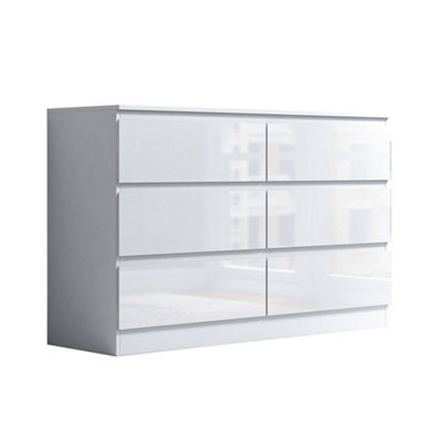Eco Living Carlton Gloss White Chest Of Drawers 6 Drawer Cabinet - image 1