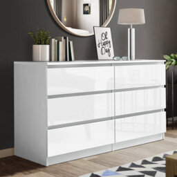 Eco Living Carlton Gloss White Chest Of Drawers 6 Drawer Cabinet - thumbnail 2