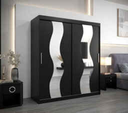 Arte Seville Mirrored Sliding Door Wardrobe With Shelves And Hanging Rails In Black (H)2000mm (W)1800mm (D)620mm - thumbnail 2