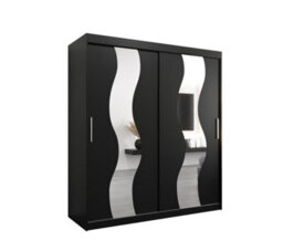 Arte Seville Mirrored Sliding Door Wardrobe With Shelves And Hanging Rails In Black (H)2000mm (W)1800mm (D)620mm