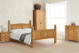 Save On Goods UK 4Ft6 Double Antique Waxed Pine,mexican,solid Strong Pine Wood Bed Frame High Foot End, Solid Panel - thumbnail 1