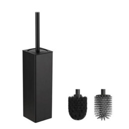 Bvl Black Toilet Brush, Square Silicon And Holder, Free Standing Including 2 Quick Drying Heads
