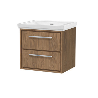 Hudson Reed Lille Wall Hung Two Drawer Contemporary Vanity Unit With Basin In Antique Oak, 630 X 471mm - image 1
