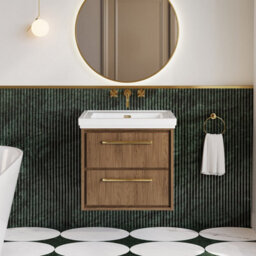 Hudson Reed Lille Wall Hung Two Drawer Contemporary Vanity Unit With Basin In Antique Oak, 630 X 471mm - thumbnail 2