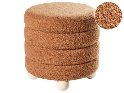 Wyld And Coco Golden Brown Bouclé Pouffe - Round Teddy Footstool With Pine Wood Legs, W42 X D42 X H41Cm - image 1