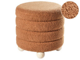 Wyld And Coco Golden Brown Bouclé Pouffe - Round Teddy Footstool With Pine Wood Legs, W42 X D42 X H41Cm - thumbnail 1