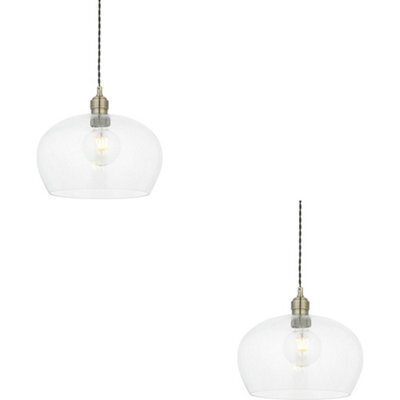 Loops 2 Pack Hanging Ceiling Pendant Light - Medum Antique Brass Plate & Clear Glass - 10W Led E27 - image 1