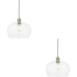 Loops 2 Pack Hanging Ceiling Pendant Light - Medum Antique Brass Plate & Clear Glass - 10W Led E27 - thumbnail 1