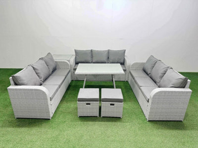 Fimous 11 Seat Outdoor Pe Rattan Garden Furniture With Cushions 3 Seater Sofa Side Table 2 Small Stools Light Grey - image 1