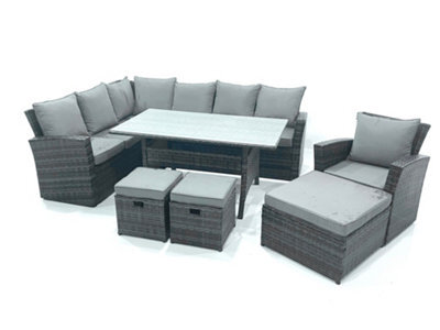 Fimous Outdoor Furniture Garden Dining Set Rattan Corner Sofa Set With 3 Footstools Armchair Dark Grey Mixed - image 1