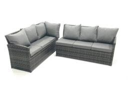 Fimous Outdoor Furniture Garden Dining Set Rattan Corner Sofa Set With 3 Footstools Armchair Dark Grey Mixed - thumbnail 3