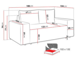 Malaga Small 2 Seater Sofa Bed Compact Fold Out With Hidden Storage Comfortable Seating Black - thumbnail 5