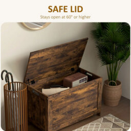 Homcom Storage Chest With 2 Safety Hinges, Storage Bench, Rustic Brown - thumbnail 4