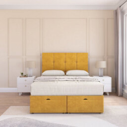 Sloomy Jasmine End Lift Ottoman Bed 6Ft With Sprung Memory Mattress - Mustard Plush & Headboard- Super King - thumbnail 3