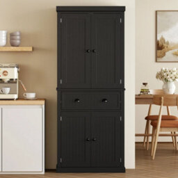 Freestanding Kitchen Storage Cabinet Drawer Cupboards Shelves, Black - thumbnail 5