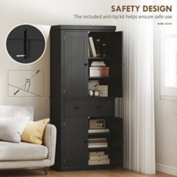 Freestanding Kitchen Storage Cabinet Drawer Cupboards Shelves, Black - thumbnail 4