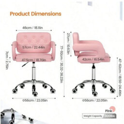 Pink Ergonomic Swivel Office Chair Height Adjustable Armless - thumbnail 2