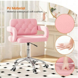Pink Ergonomic Swivel Office Chair Height Adjustable Armless - thumbnail 3